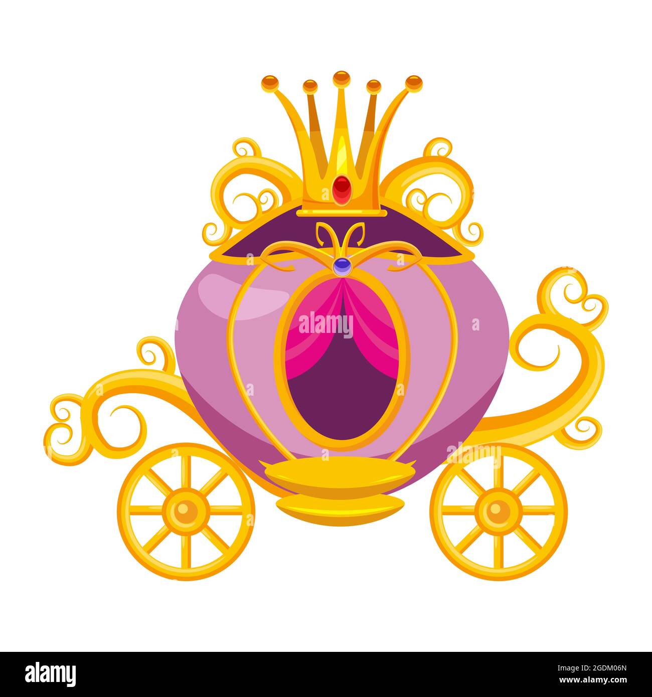 Princess carriage, decorated with diamonds, a crown, precious stones. Fairy tale Cinderella, myth, legend, medieval culture of Europe. Vector Stock Vector