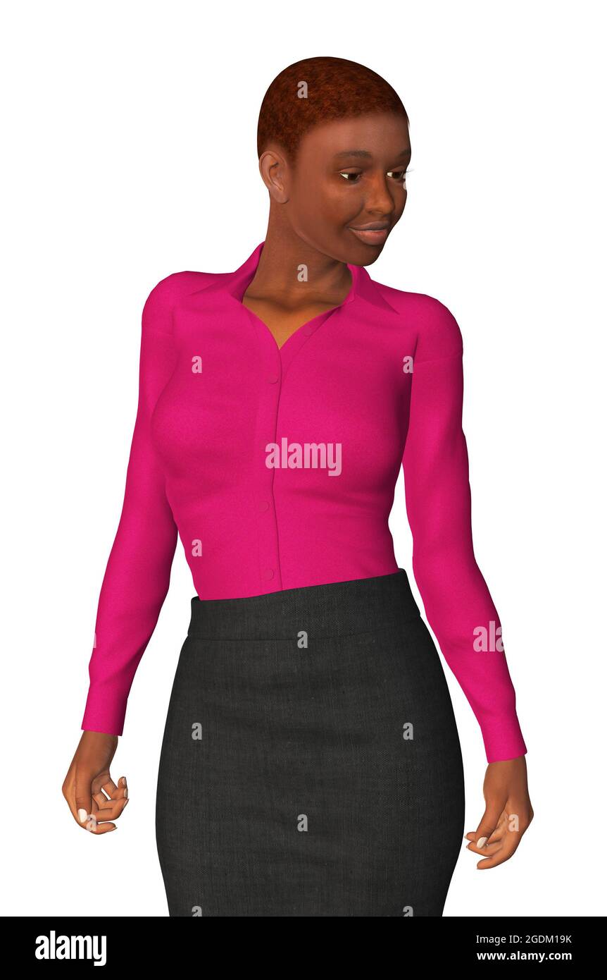 Digital rendered black woman wears pink 