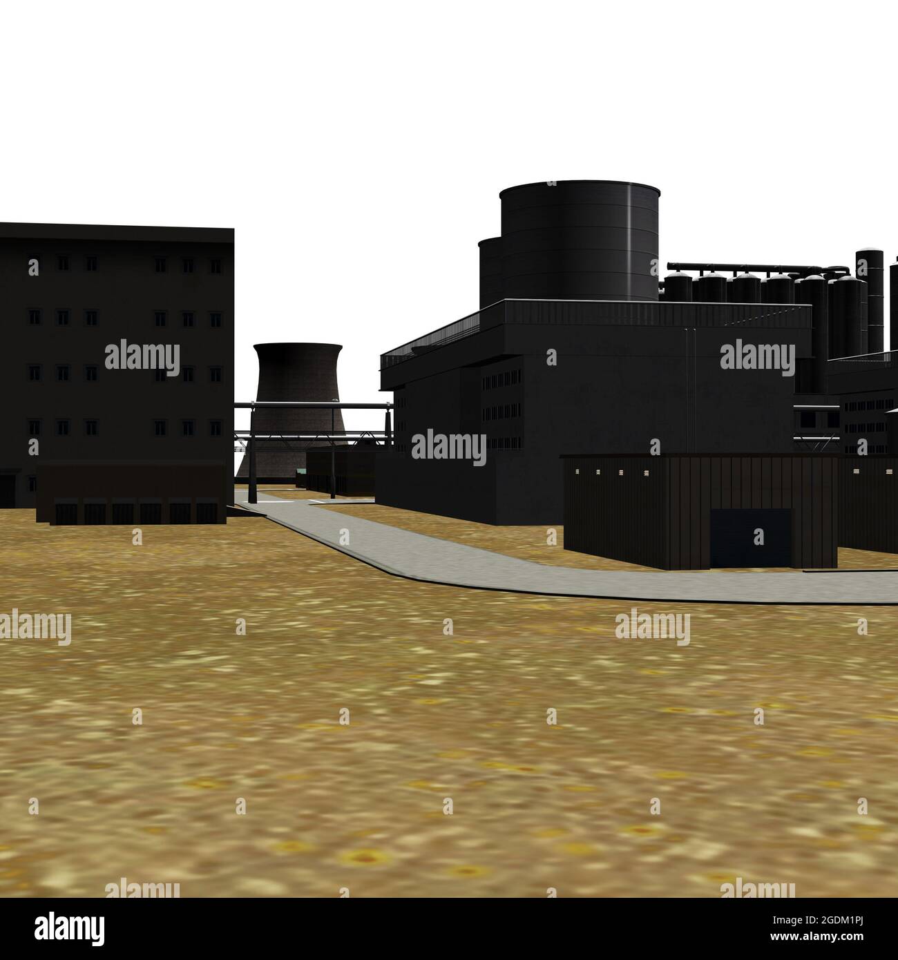 Digitally rendered 3D industrial zone buildings illustration Stock
