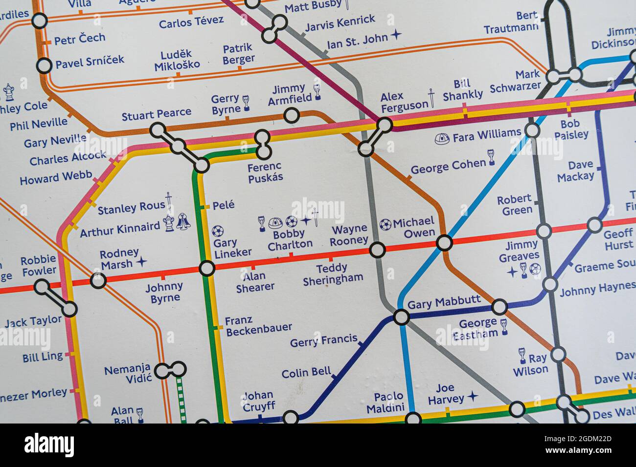 London Underground Football Themed Map With The Names Of Players And