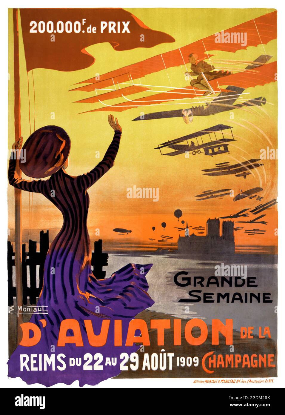 Poster Haute Qualité Semaine Aviation Reims 1909 - Format 50x70 Cm, Neuf, Affiche Vintage