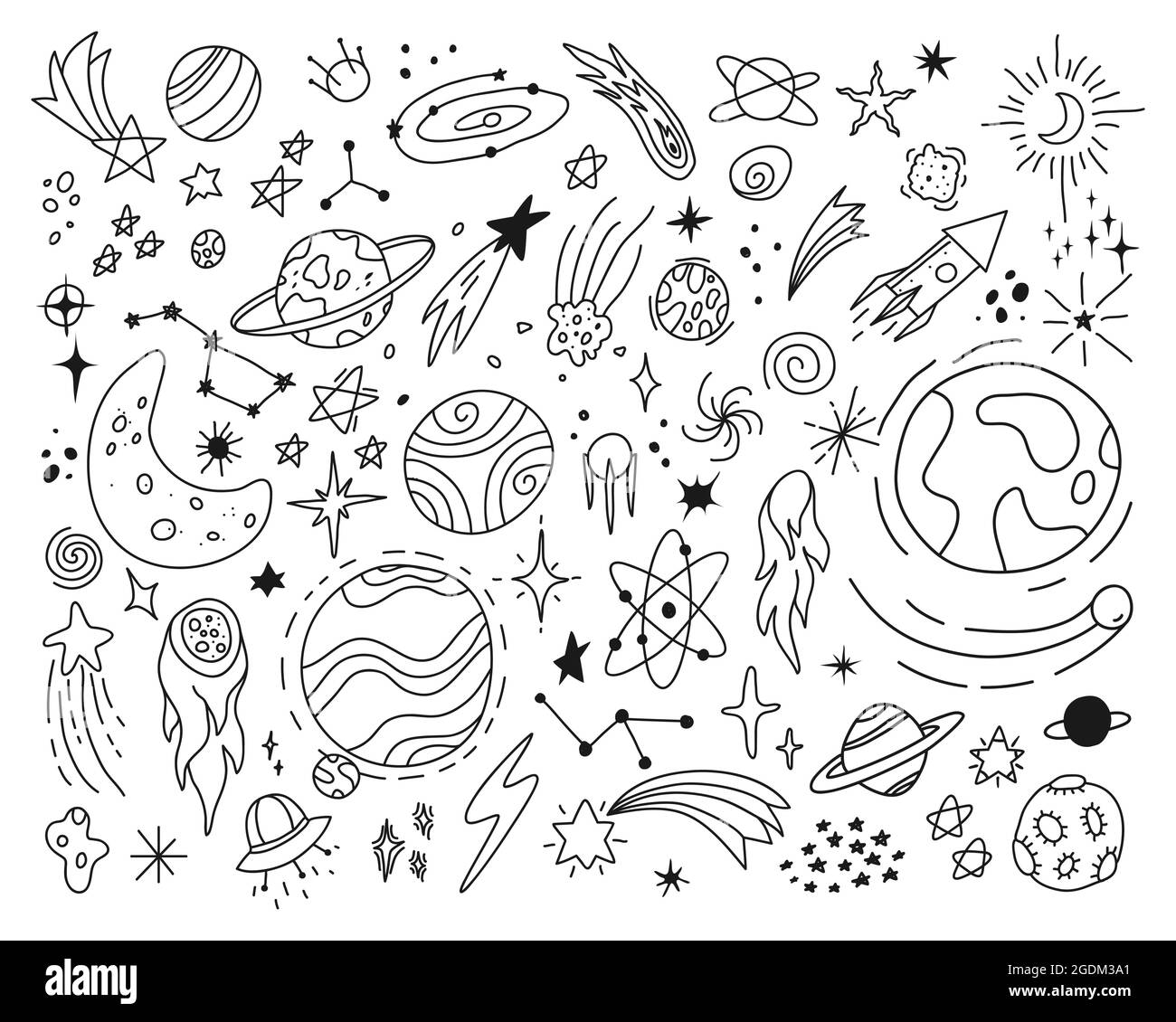 Premium Vector  Space doodle vector elements hand drawn stars comets  planets and moon in sky astronomy and planet space and science  illustration