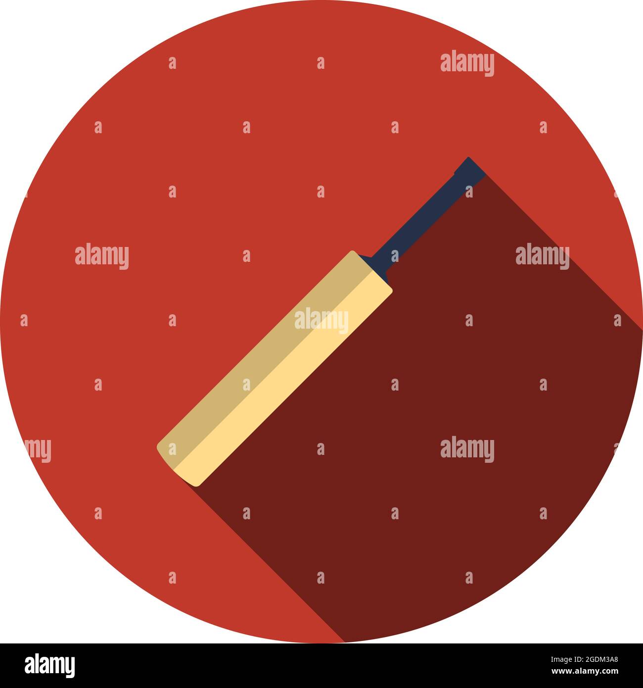 Cricket Bat Icon. Flat Circle Stencil Design With Long Shadow. Vector Illustration. Stock Vector