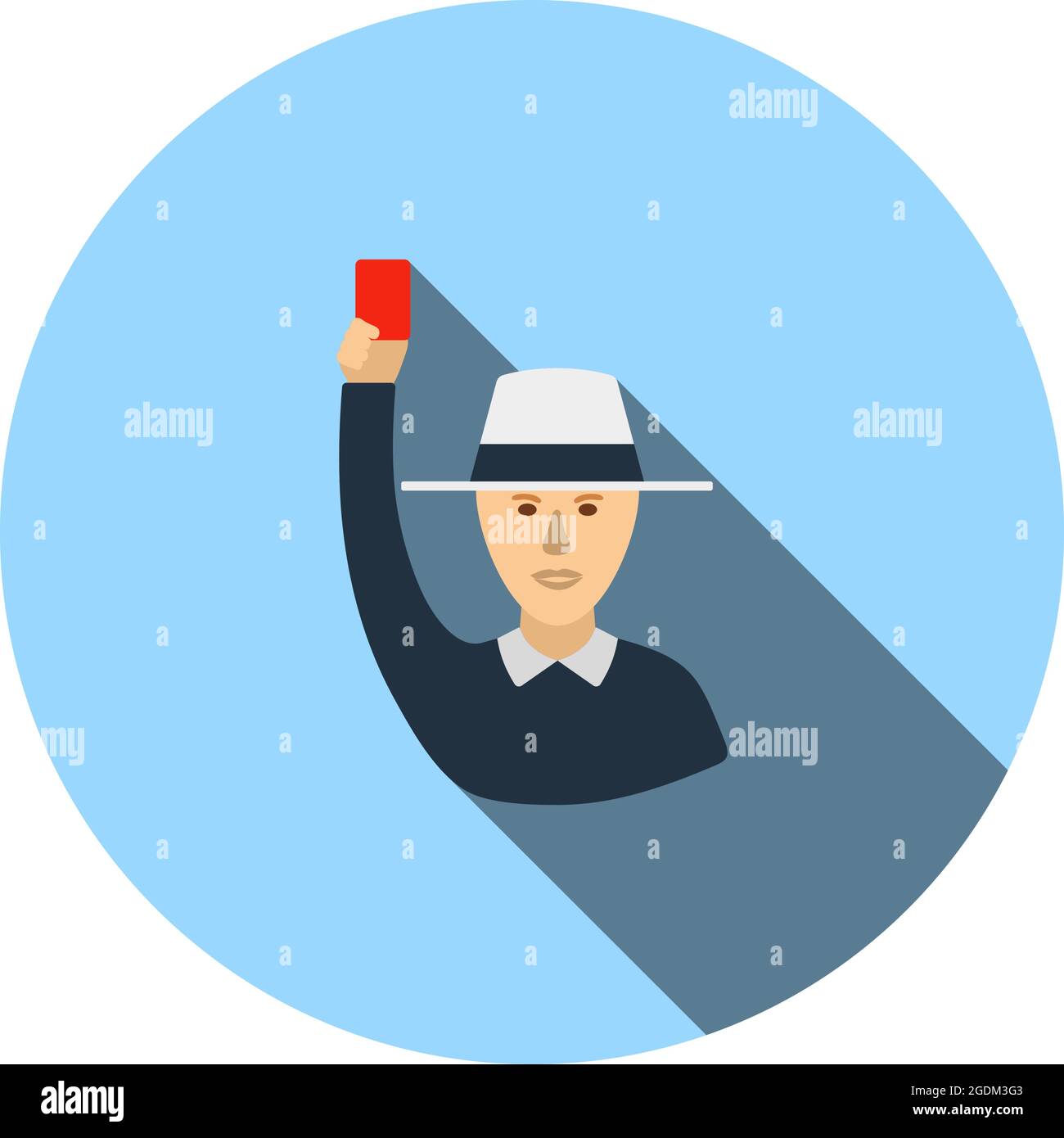 Cricket Umpire With Hand Holding Card Icon. Flat Circle Stencil Design With Long Shadow. Vector Illustration. Stock Vector