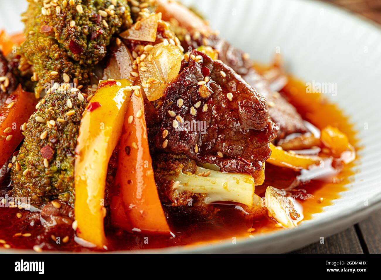 Closeup on aisan stewed beef with vegetables Stock Photo