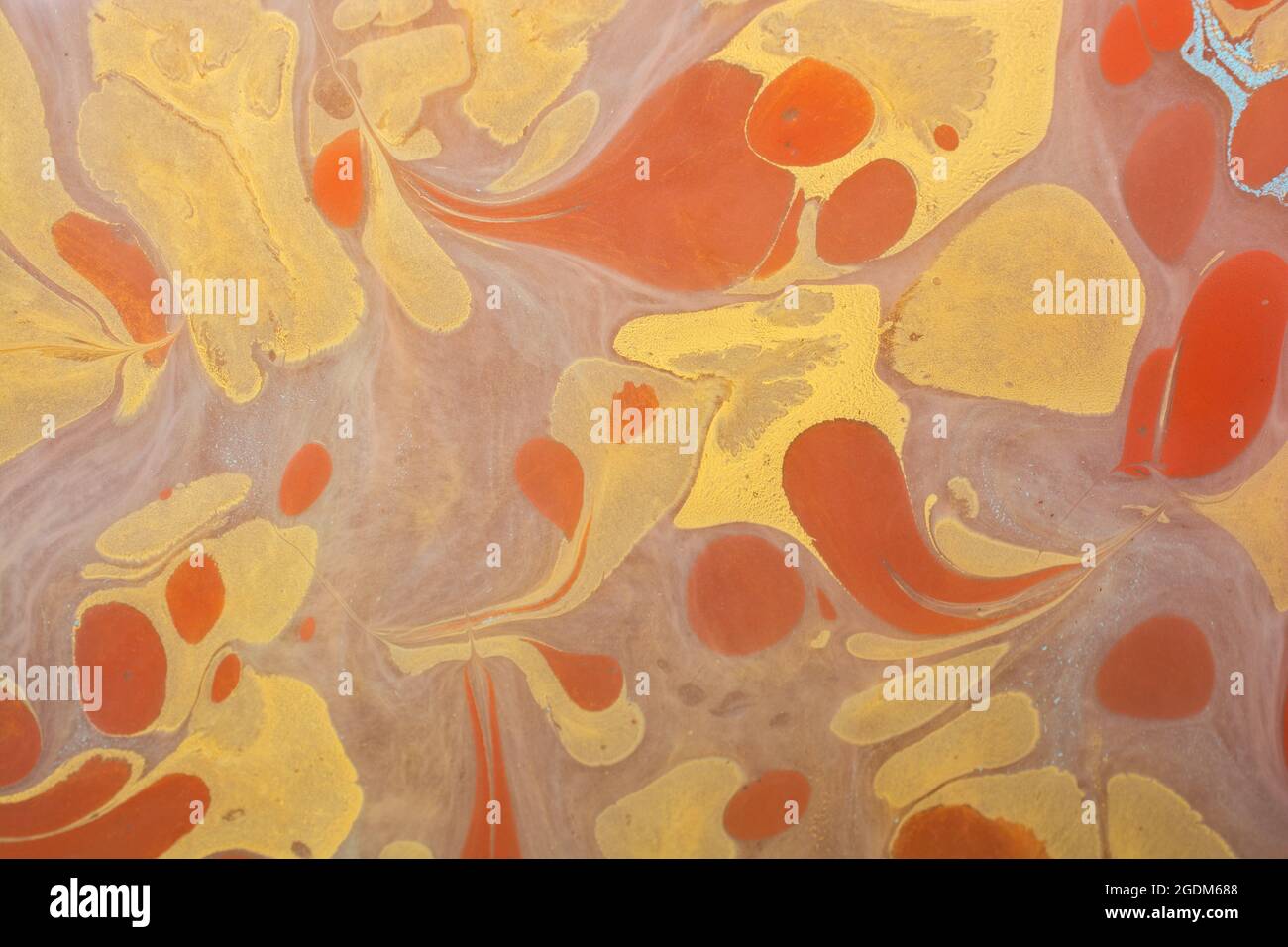 Abstract orange and yellow oil painting with unique swirling shapes ...
