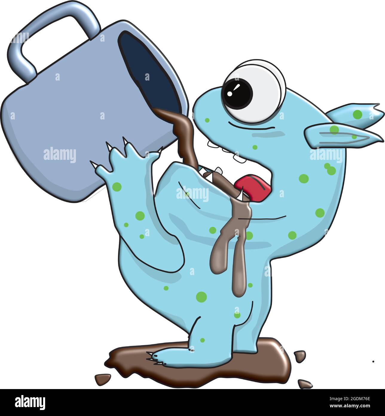 small blue monster drinks coffe Stock Vector