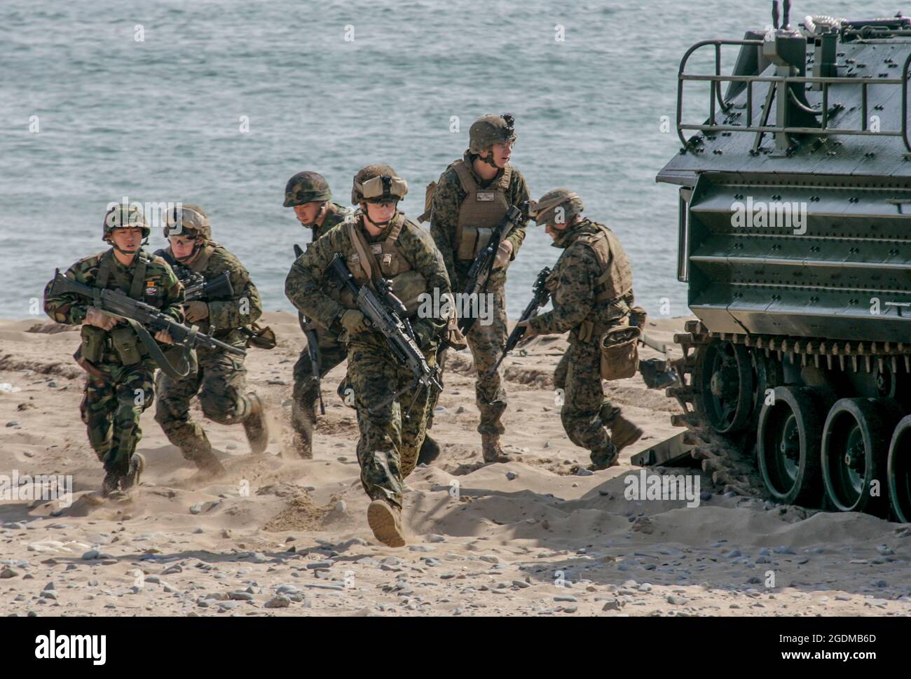 Aug 12, 2021-Paju, South Korea-In this photos is file photo. United States Marines take part in an annual KOR-USA combine military drill near Yeongil Bay in Pohang, South Korea. North Korea's top envoy in Russia has called for the U.S. troops' withdrawal from South Korea and called the allies' joint military exercise a 'war rehearsal,' a Russian news agency said Thursday. Stock Photo