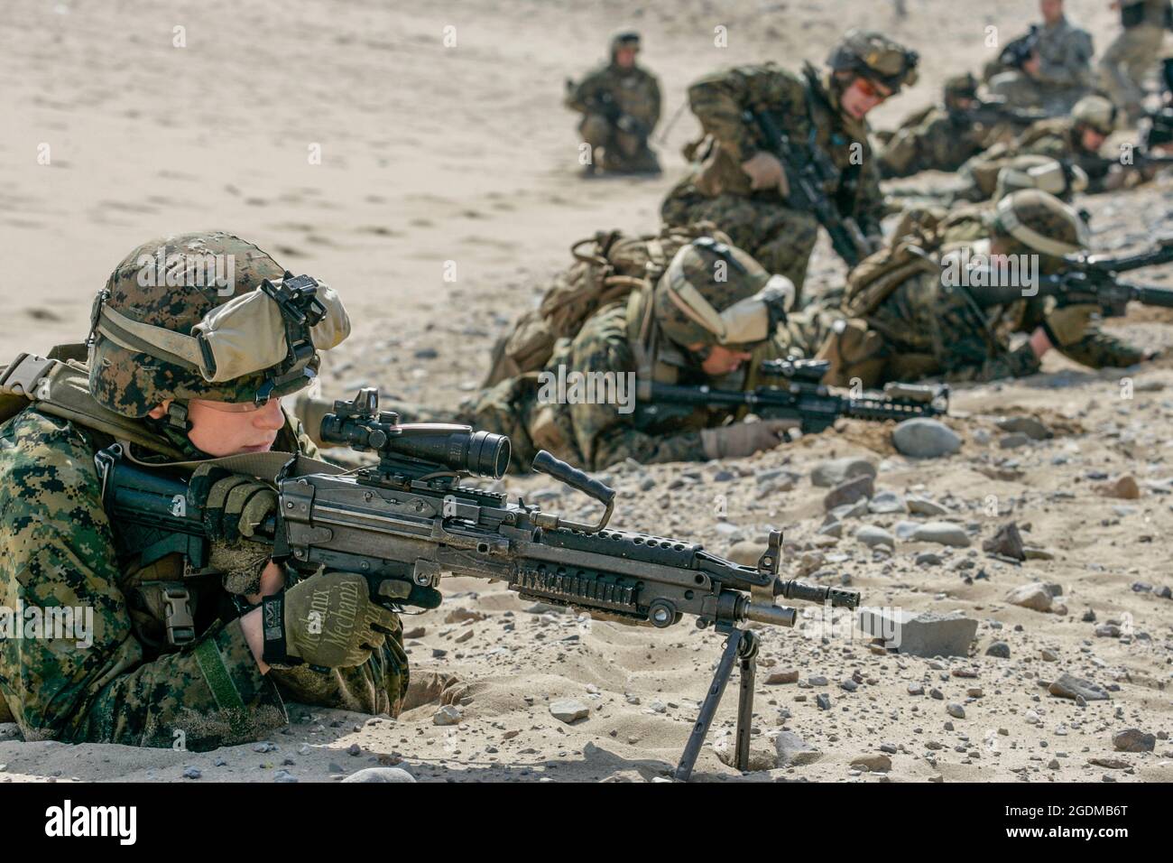 Aug 12, 2021-Paju, South Korea-In this photos is file photo. United States Marines take part in an annual KOR-USA combine military drill near Yeongil Bay in Pohang, South Korea. North Korea's top envoy in Russia has called for the U.S. troops' withdrawal from South Korea and called the allies' joint military exercise a 'war rehearsal,' a Russian news agency said Thursday. Stock Photo