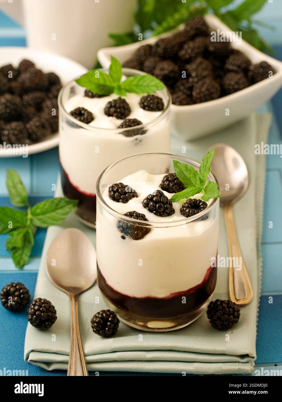 Yogurt with blackberries with jam Stock Photo Alamy