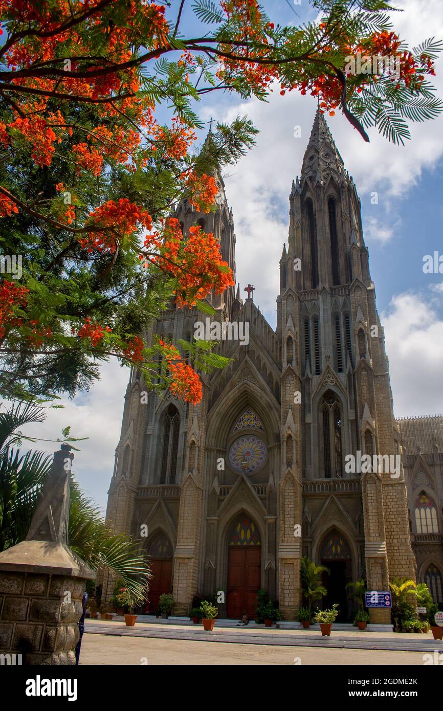 150 years old, St. Philomena’s Cathedral is a Catholic church that is cathedral of the Diocese of Mysore, Karnataka, India. Stock Photo