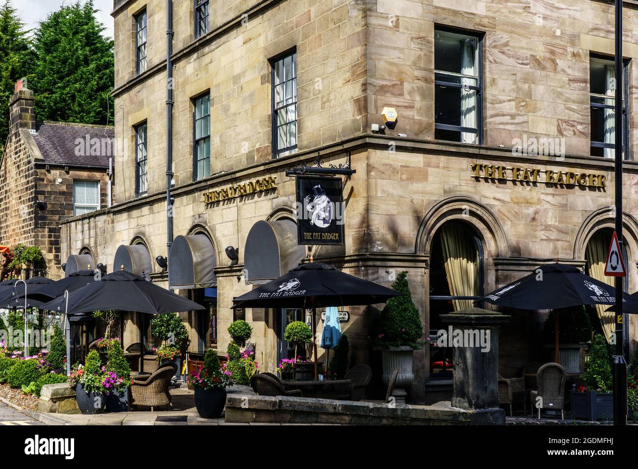 Harrogate's The Fat Badger Grill/Public House, known for its award-winning cuisine and selection of locally brewed craft brews. North Yorkshire, UK. Stock Photo