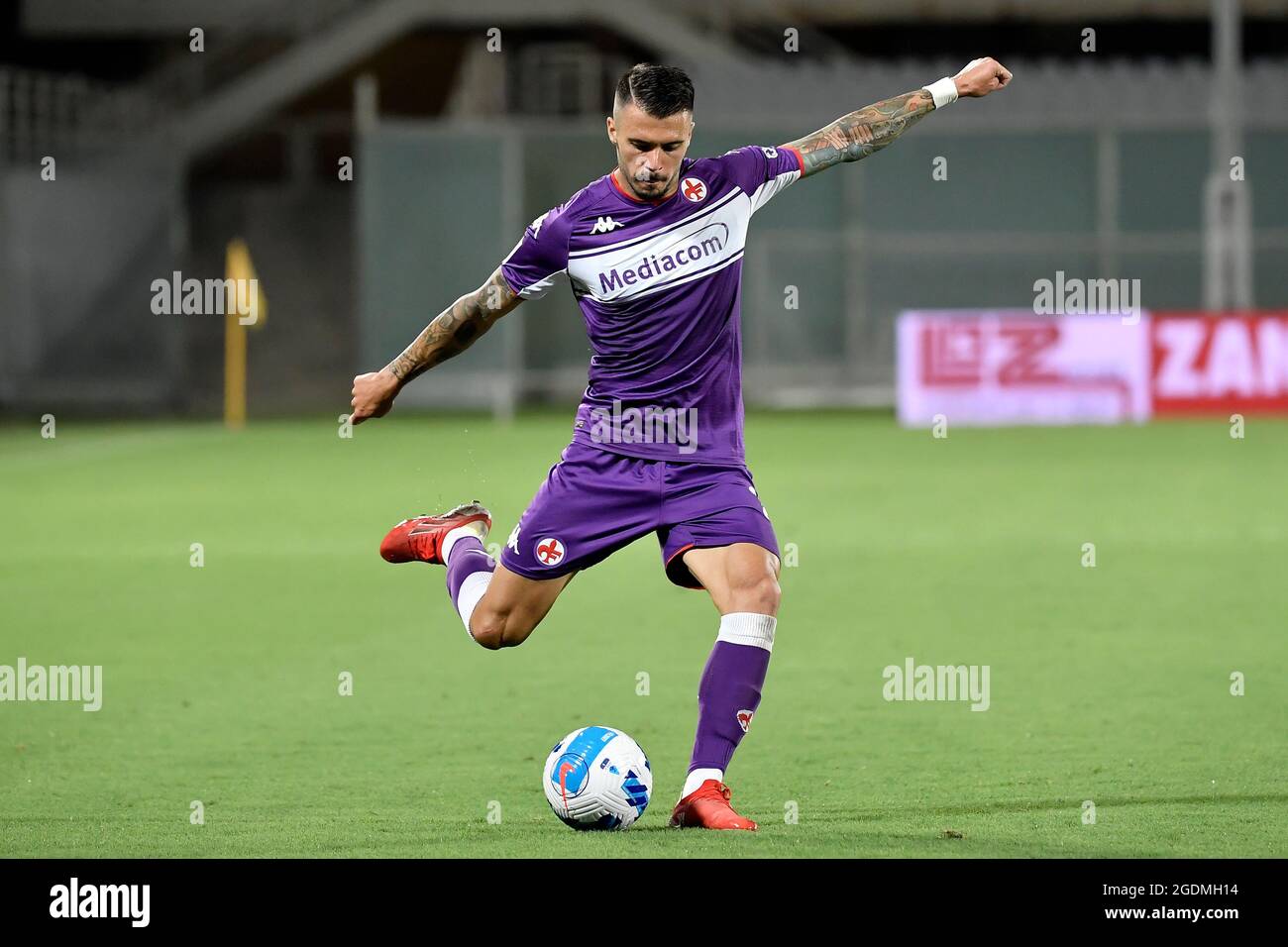 Firenze, Italy. 13th Aug, 2021. Lorenzo Venuti of ACF Fiorentina in action  during the Italy cup football match between ACF Fiorentina and Cosenza  calcio at Artemio Franchi stadium in Florence (Italy), August