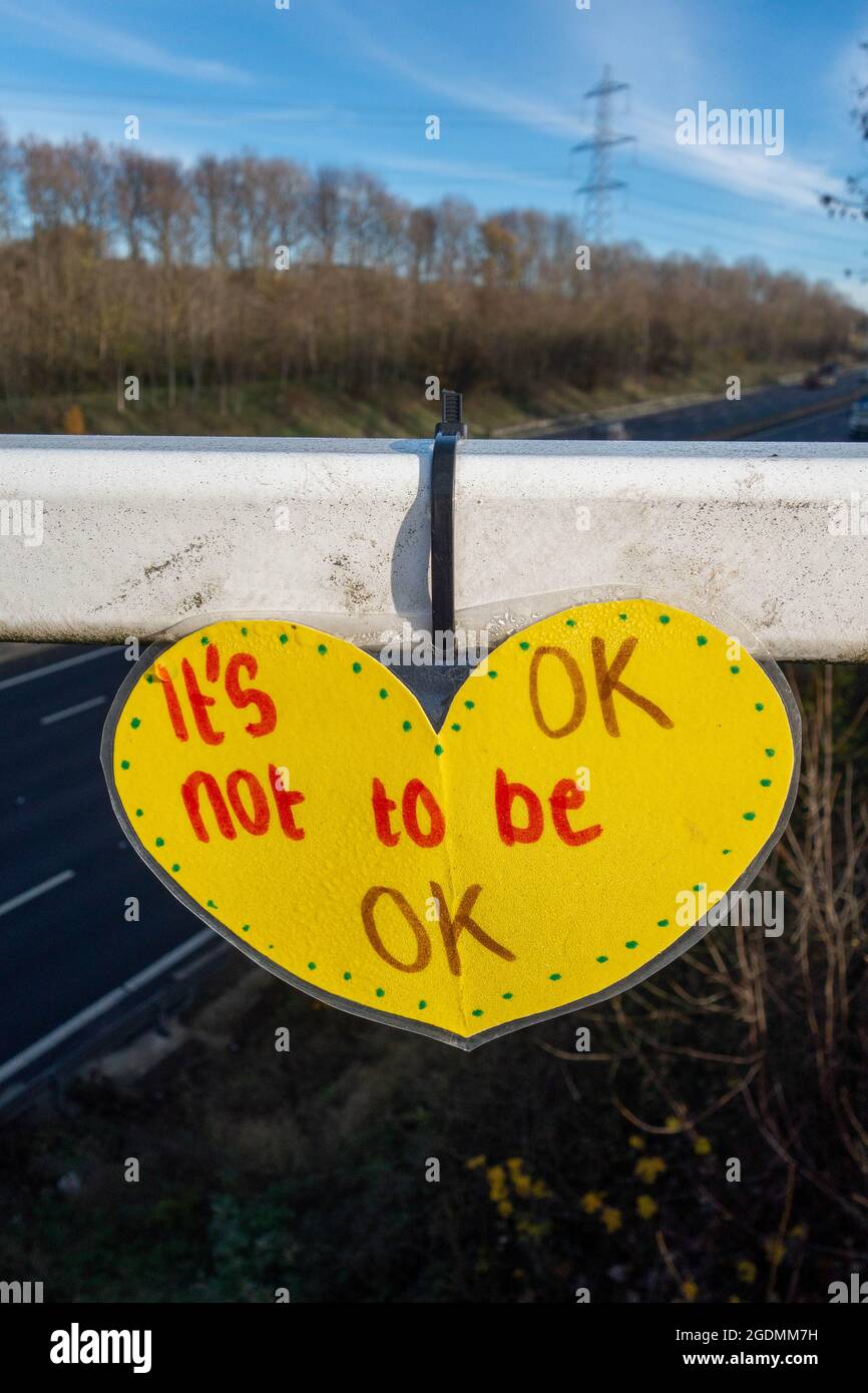 Suicide watch heart on motorway bridge placed by a good Samaritan, Stock Photo