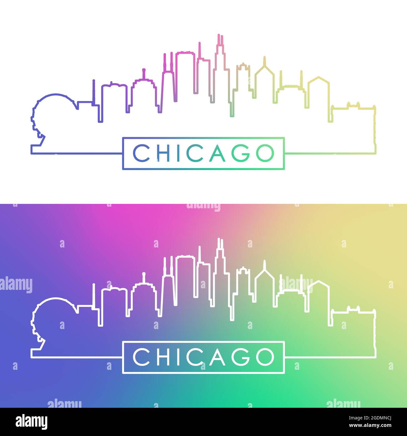 Chicago skyline. Colorful linear style. Editable vector file. Stock Vector