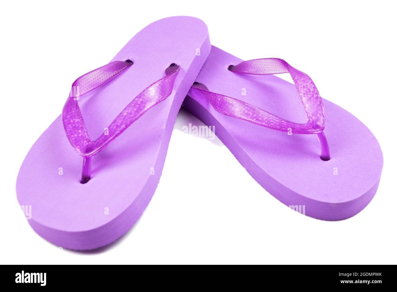purple rubber beach flip flops on a white background, isolate Stock ...