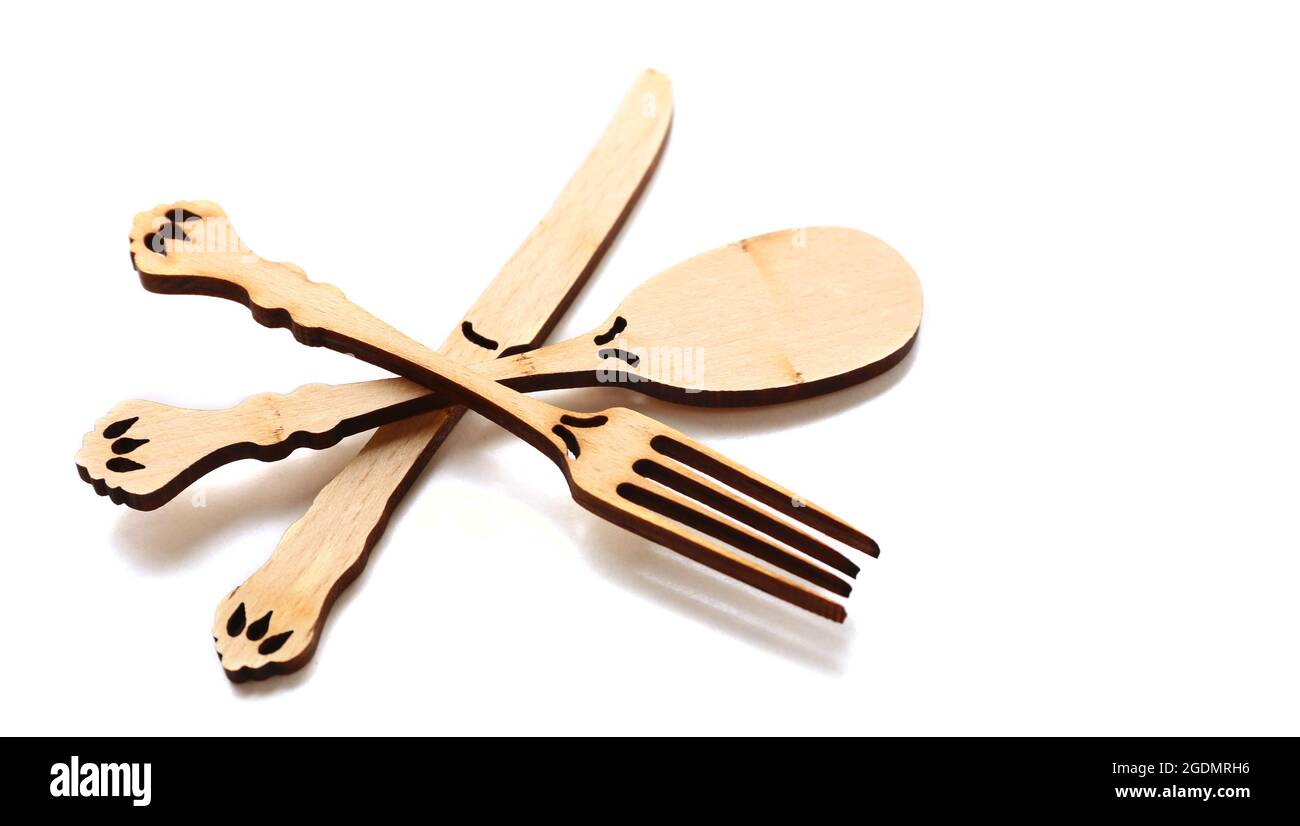 Decorative wooden utensils isolated on white Stock Photo Alamy
