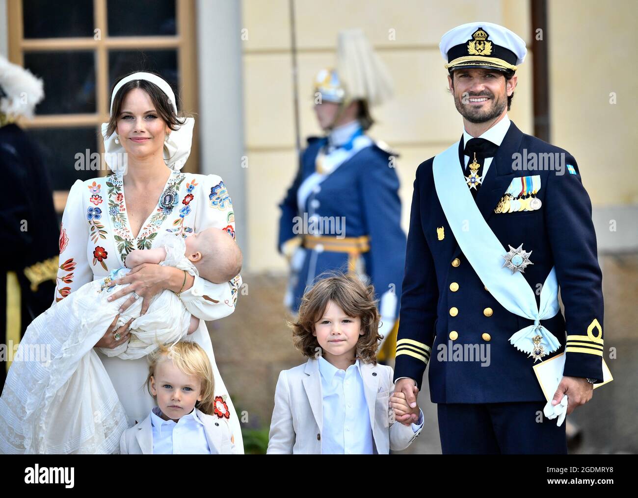 STOCKHOLM 20210814Princess Sofia holding Prince Julian, Prince Gabriel