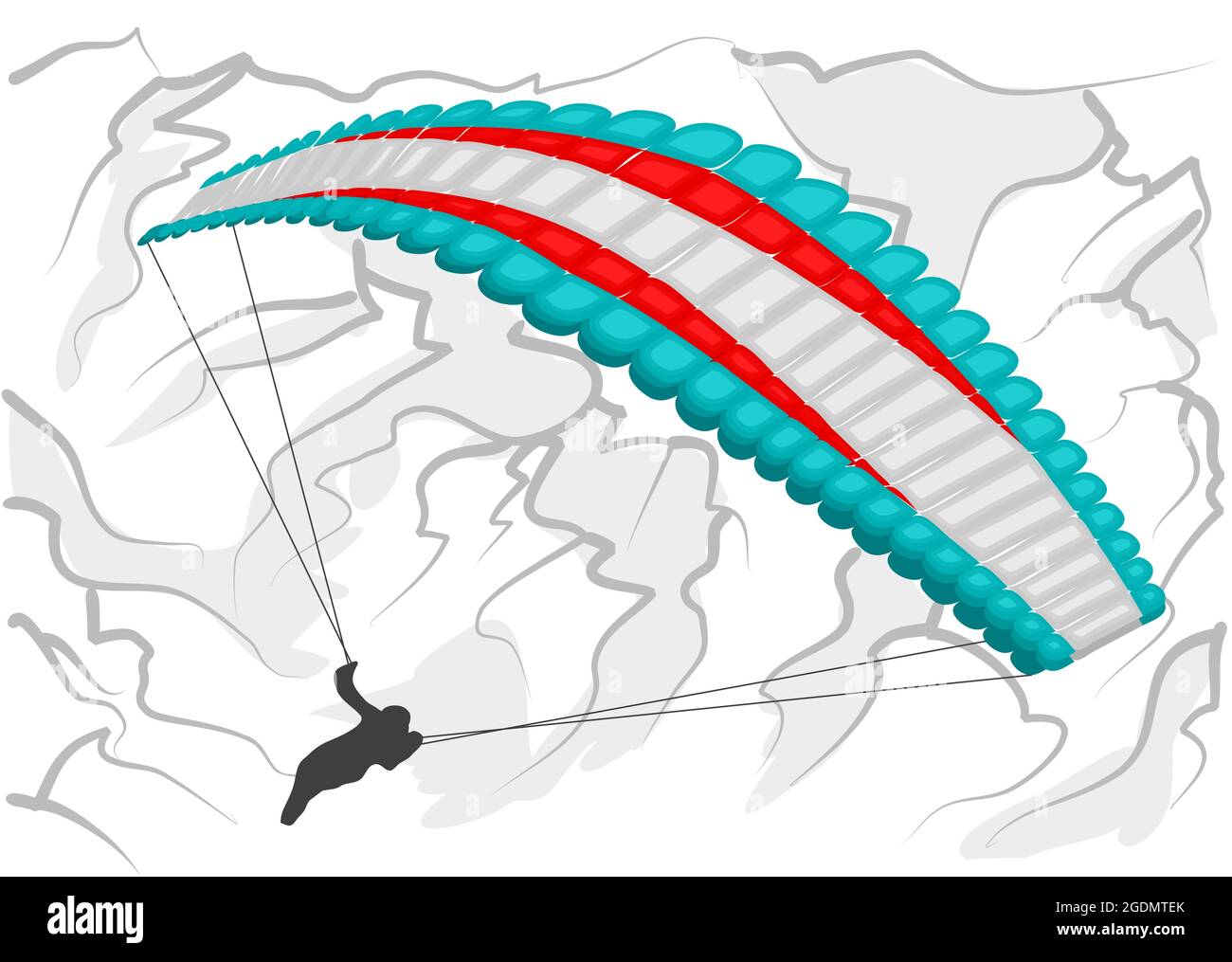 milticolor paraglider flying over mountains Stock Vector