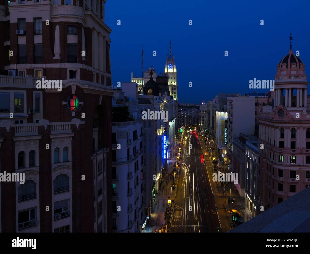 Elevated view of Gran Via, Madrid, Spain at night Stock Photo