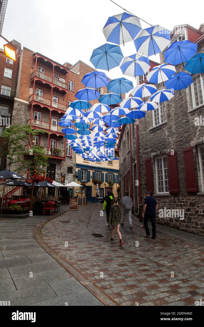 Quebec city umbrellas Stock Photo