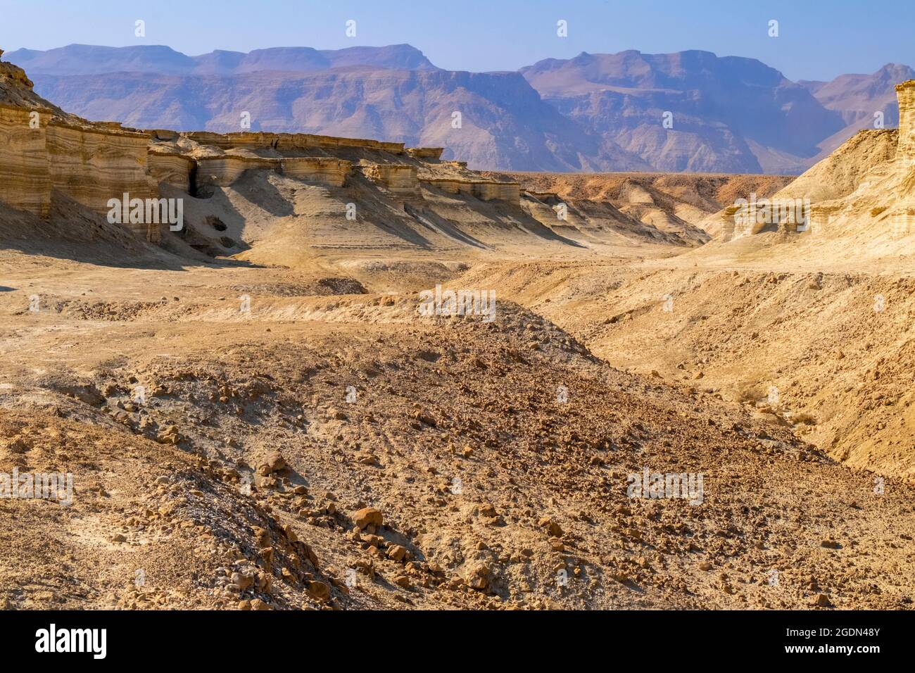Marl stone formations. Eroded cliffs made of marl. Marl is a calcium carbonate-rich, mudstone formed from sedimentary deposits. Photographed in Israel Stock Photo