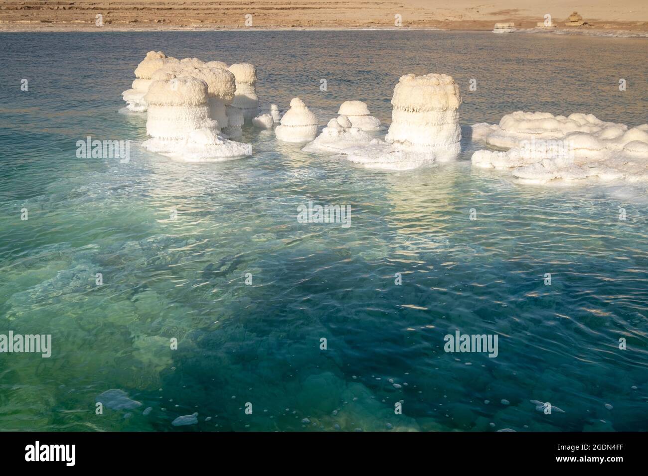 Crystallized slat rocks along the shores of the Dead Sea, Israel. Stock Photo