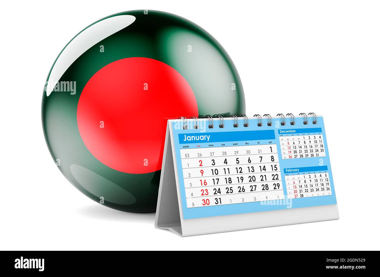 Desk calendar with Bangladeshi flag. 3D rendering isolated on white background Stock Photo Alamy