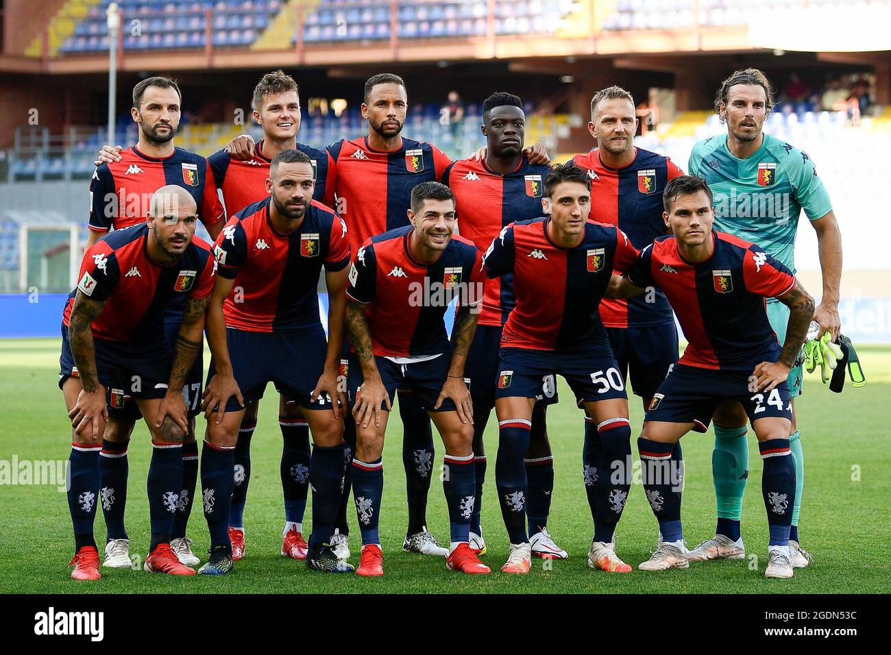 Genoa, Italy. 13 August 2021. Players of Genoa CFC pose for a team