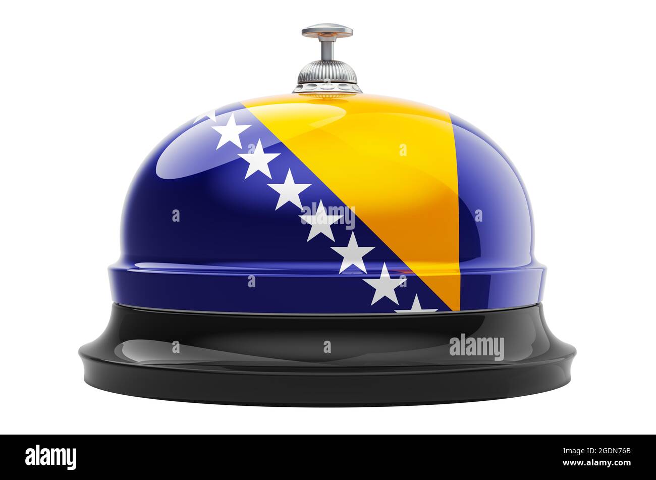 Reception bell with Bosnian flag. 3D rendering isolated on white ...
