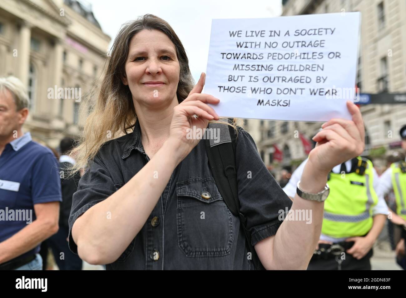 London, UK. 14 August 2021. Protesters march in London against vaccinations, vaccine passports and COVID restrictions. Credit: Andrea Domeniconi/Alamy Live News Stock Photo