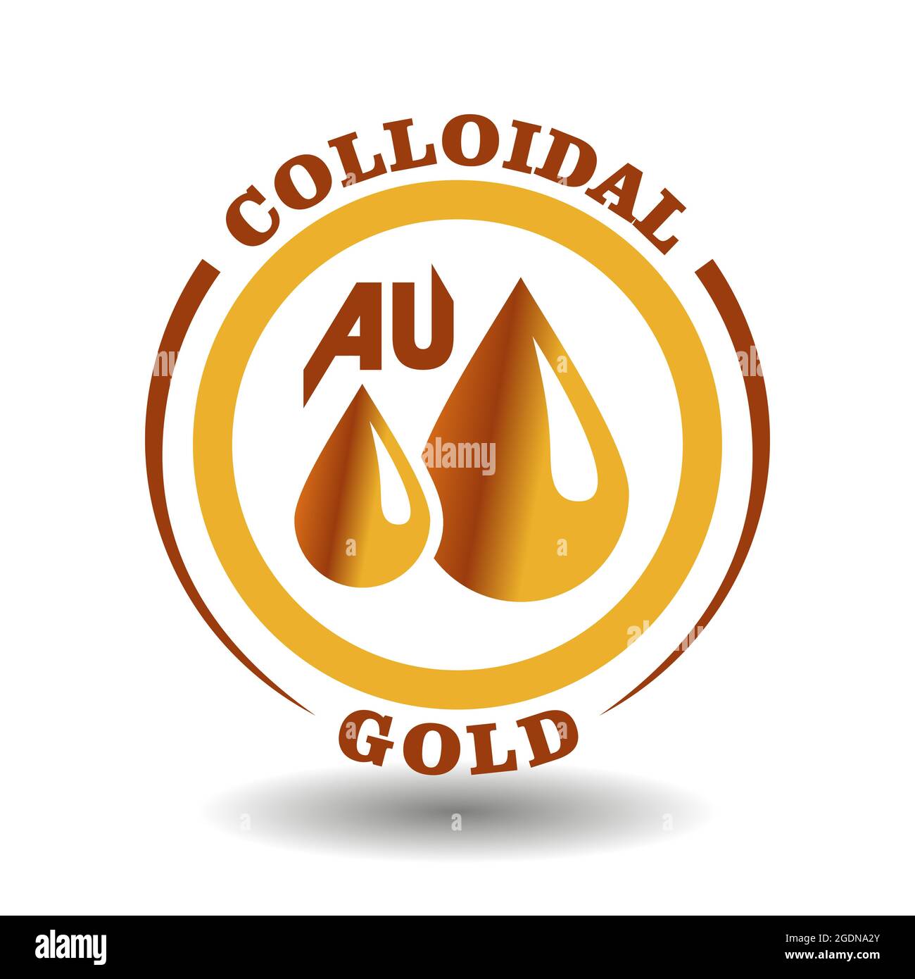 Creative round vector icon of Colloidal Gold ingredient with yellow drops circle sign for labeling luxury cosmetics contain Golden liquid solution, be Stock Vector