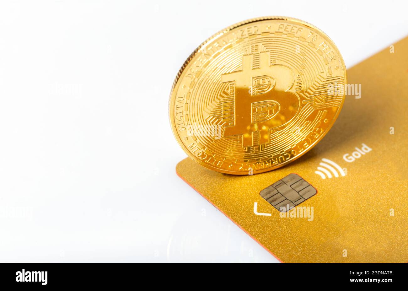 Golden bitcoin on credit cards. Business, money, cryptocurrency concept  Stock Photo - Alamy