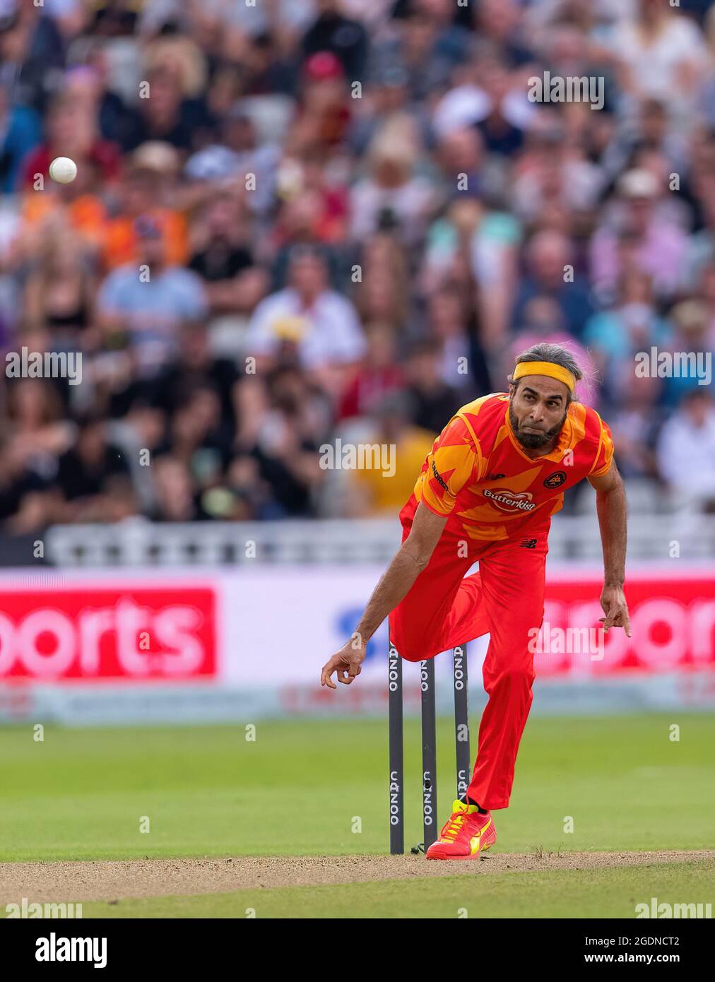 Imran Tahir of Birmingham Phoenix bowling against Oval Invincibles in The Hundred Stock Photo