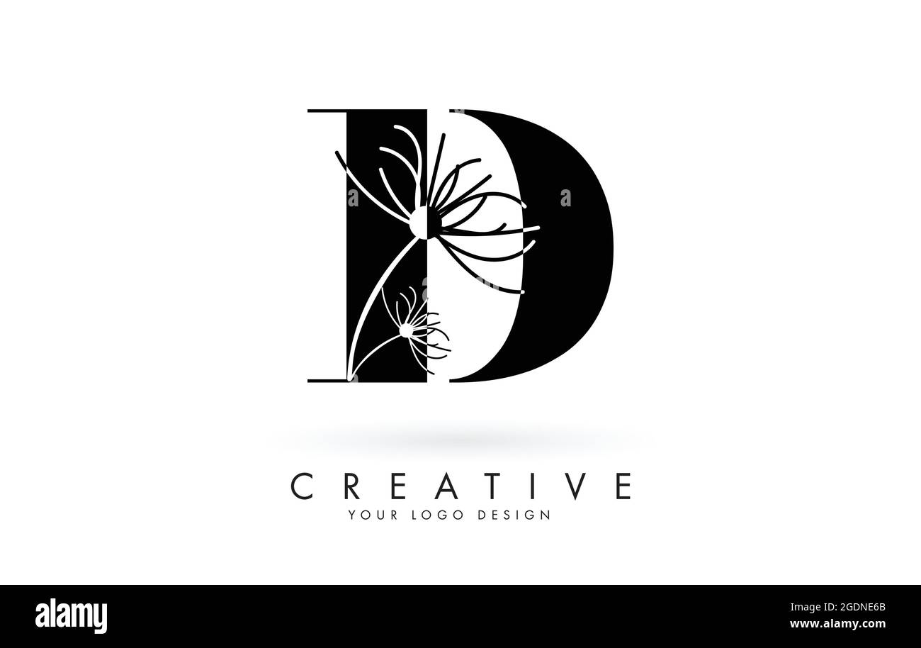 D letter logo design with elegant and abstract flowers vector illustration. Creative icon with letter D. Stock Vector