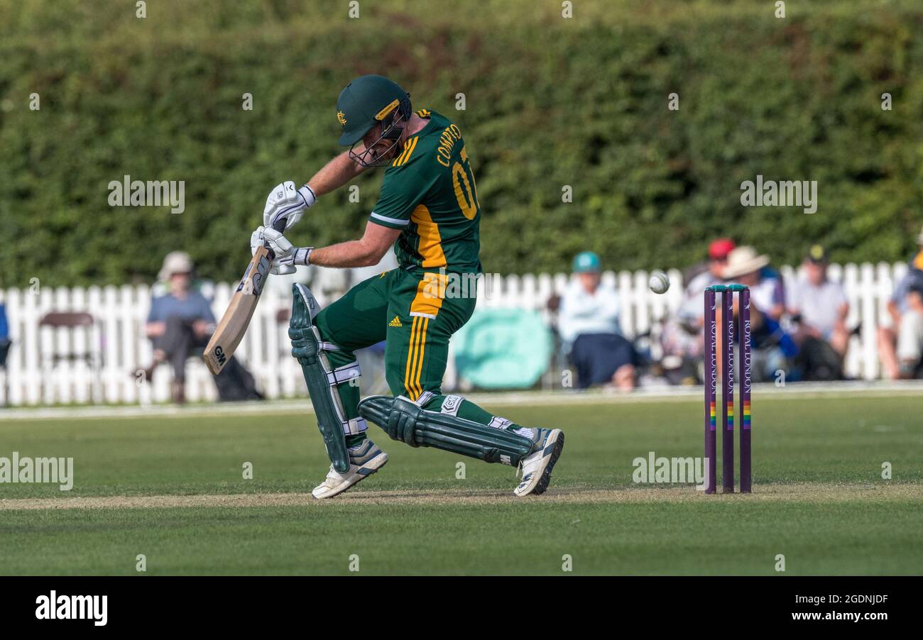 Group B Nottinghamshire Outlaws take on Northamptonshire Steelbacks at the Grantham cricket ground in the Royal London One-day Cup, 2021. Stock Photo