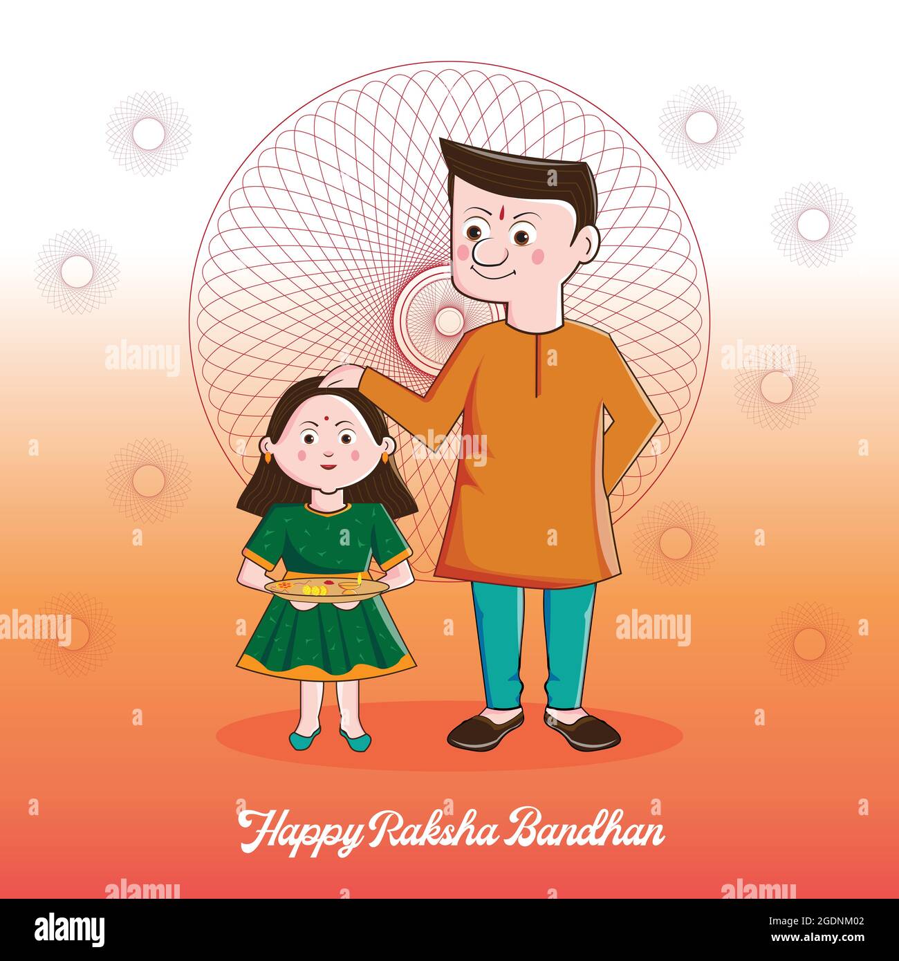 In this poster big brother blessing the little sister on the occasion of Rakshabandhan. Sister holding the thali in hand and standing with brother Stock Vector