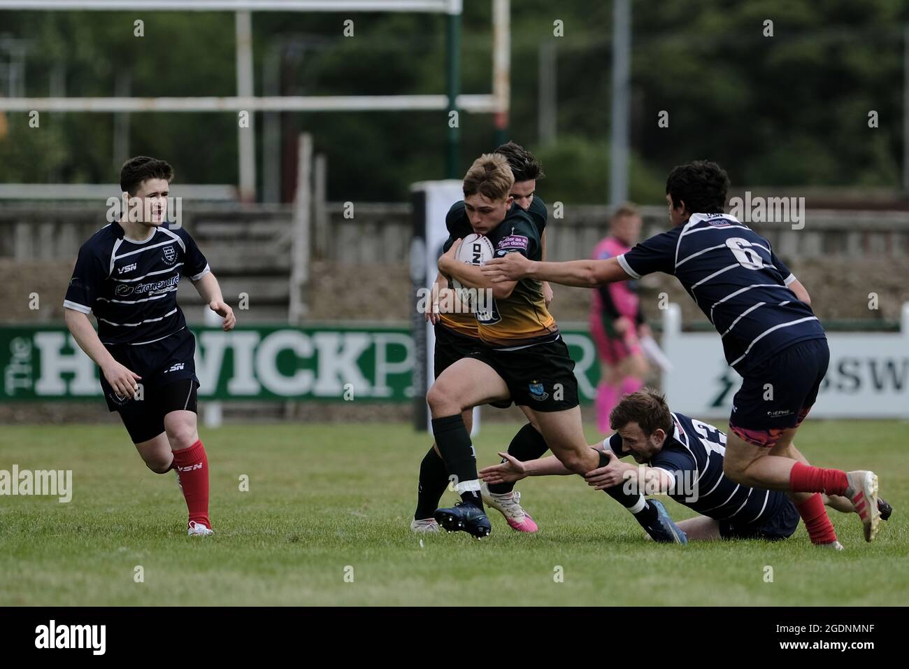 Hawick, UK. 14th Aug, 2021. Action from the Hawick 7s on Saturday 14 August 2021 at Mansfield, Hawick. Early pool action from Hawick in the game against Musselburgh. Credit: Rob Gray/Alamy Live News Stock Photo