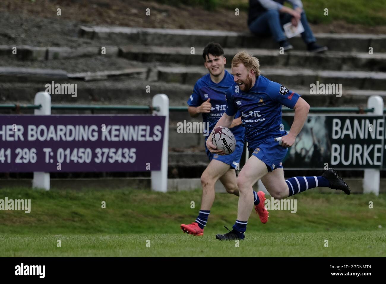 Hawick, UK. 14th Aug, 2021. Action from the Hawick 7s on Saturday 14 August 2021 at Mansfield, Hawick. Rory Marshall (JedForest RFC) on a charge for a try in the pool match against Watsonians. Credit: Rob Gray/Alamy Live News Stock Photo