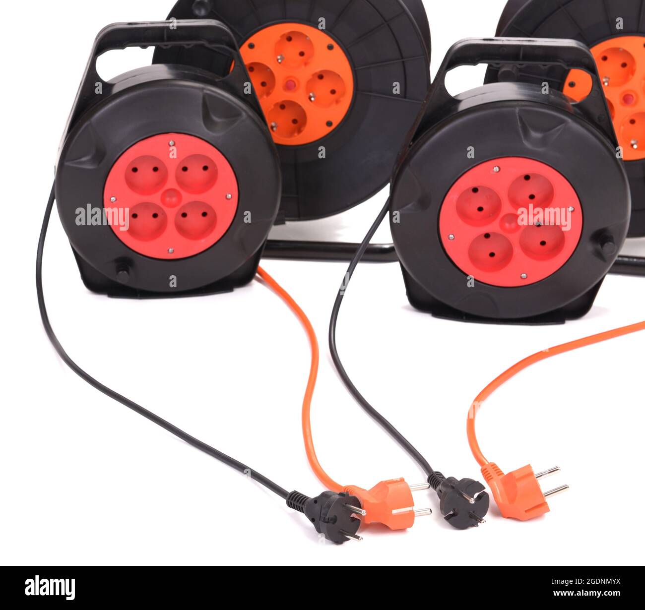 Extension electric cable reels isolated on white background Stock Photo Alamy
