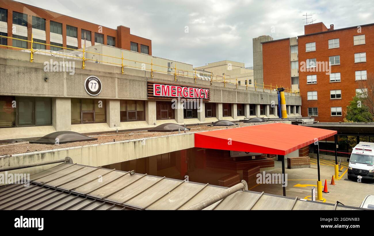 Atlanta, GA USA March 26, 2021 The exterior Emergency Room sign at