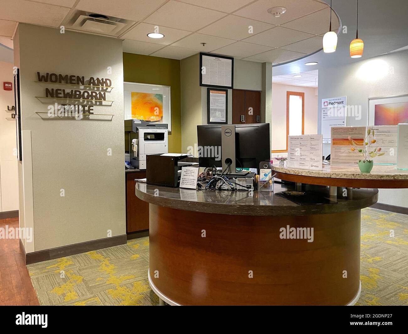 Atlanta, GA USA March 26, 2021 A Piedmont Hospital reception dish for the Women and Newborn