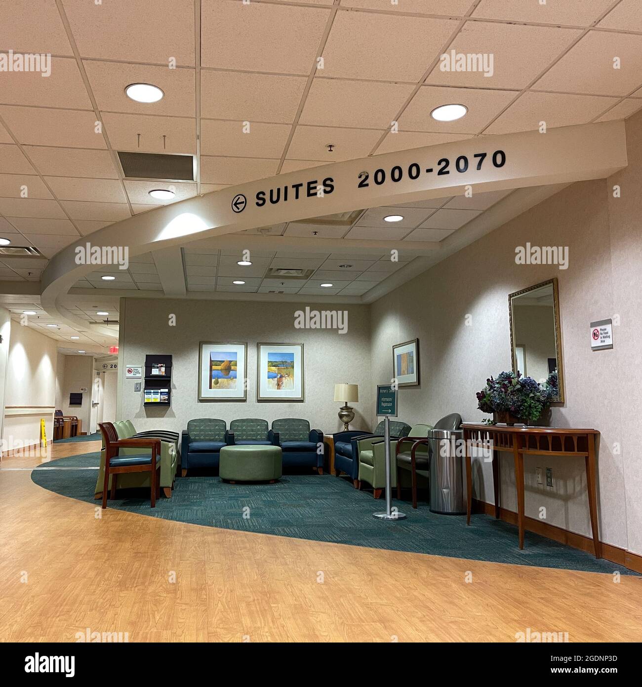 Atlanta, GA USA - March 26, 2021:  A Piedmont Hospital waiting room for outpatient surgery in Atlanta, GA. Stock Photo