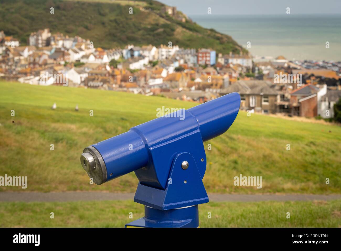 A telescope above Hastings old town, East Sussex, UK Stock Photo Alamy