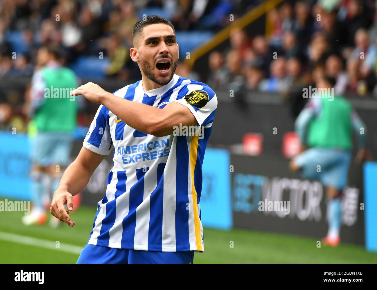 Brighton and Hove Albion's Neal Maupay celebrates scoring their side's first goal of the game during the Premier League match at Turf Moor, Burnley. Picture date: Saturday August 14, 2021. Stock Photo