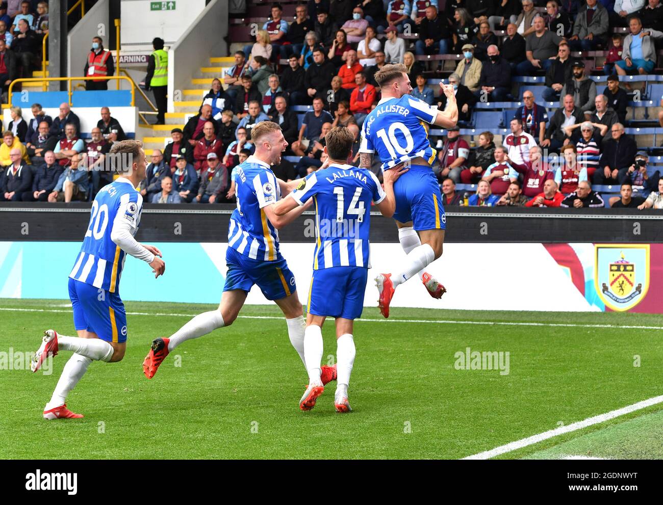 Brighton and Hove Albion's Alexis Mac Allister celebrates scoring their side's second goal of the game during the Premier League match at Turf Moor, Burnley. Picture date: Saturday August 14, 2021. Stock Photo