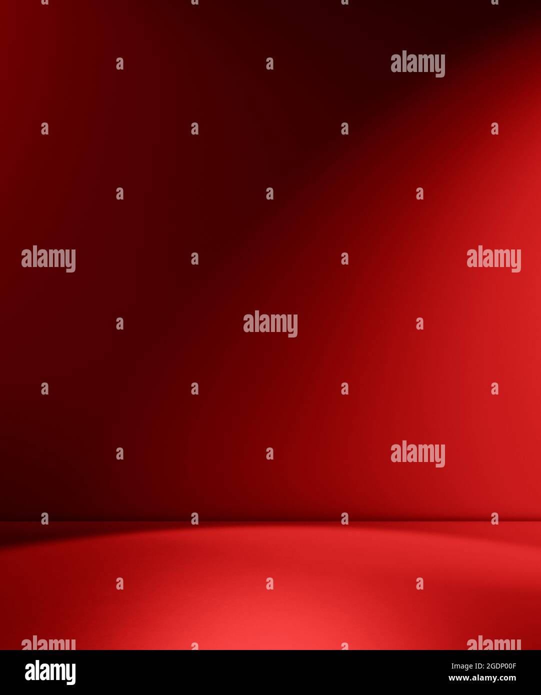 Red empty Studio room for product placement or as a design template with wall angle in a full frame view Stock Photo