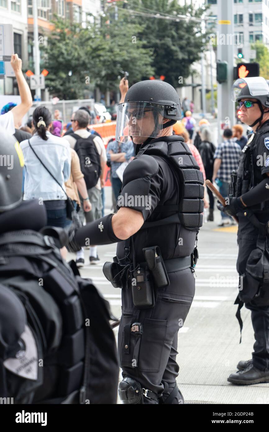BLM and Anti Trump protest march in Seattle, USA Stock Photo