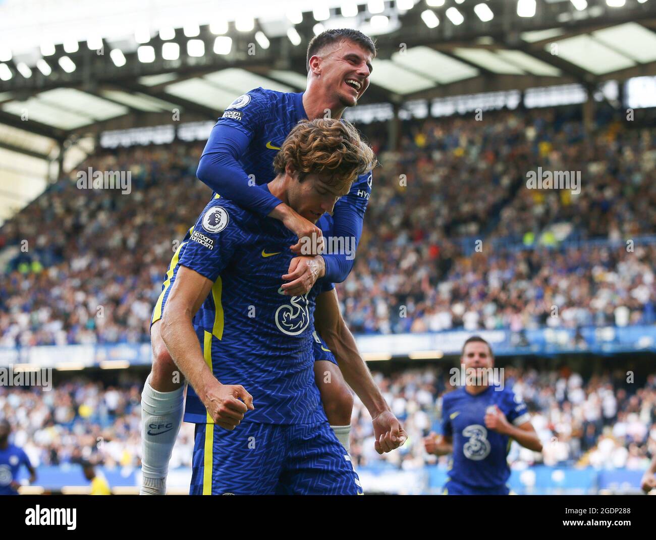 London, England, 14th August 2021. Marcos Alonso of Chelsea celebrates ...