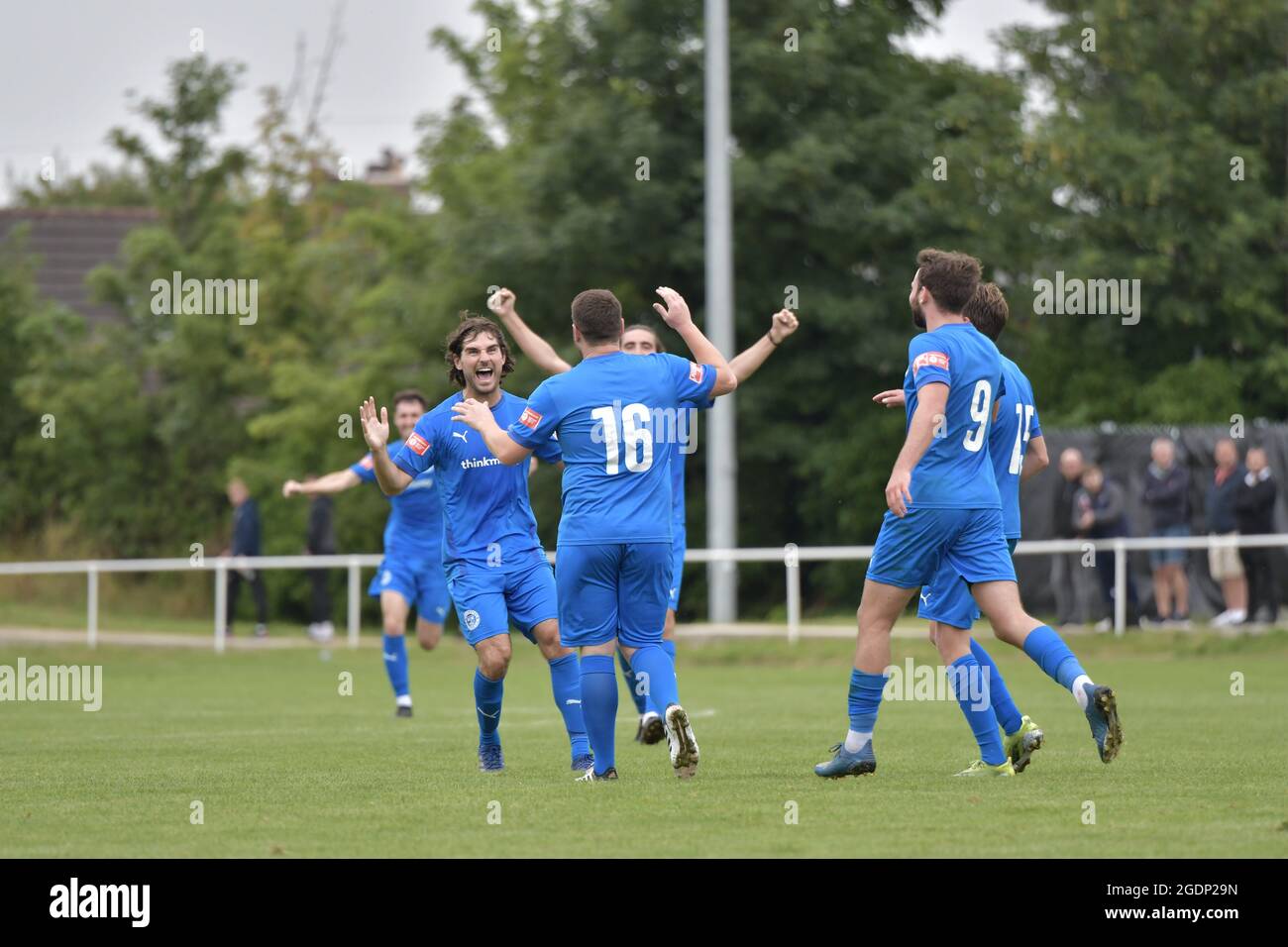 Warrington Rylands v Leek Town in the NPL Div 1 West, Saturday, 14th August 2021. Stock Photo